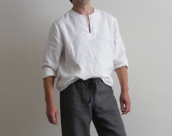 Off White Linen Shirt: Mens Beach Yoga Lounge Wear Flax Homewear
