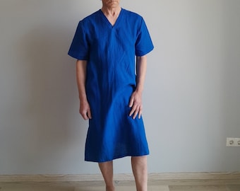 Mens Linen tunic/Nightshirt / Lounge Wear / Flax Night Shirt / Pajama Shirt / man linen shirt / man nightshirt