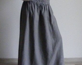 Stone Gray Linen Maxi Skirt: Long A-Line Skirt with Pockets