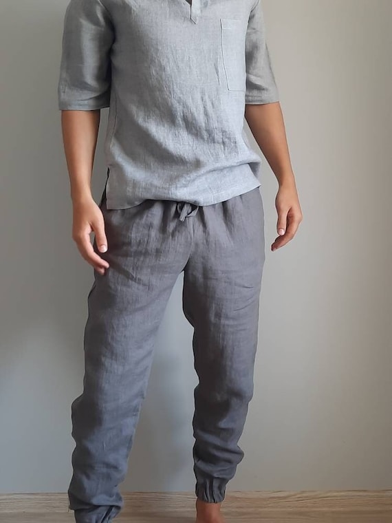 Mens Linen Joggers. Stone Gray Pants. Jogger Pantalon Homme -  Canada