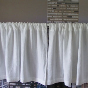 White Linen Cafe Curtains, Linen Valances, Kitchen Curtains, for Foyer, Bathroom, Kitchen, Bedroom, Dining room, Window Treatments