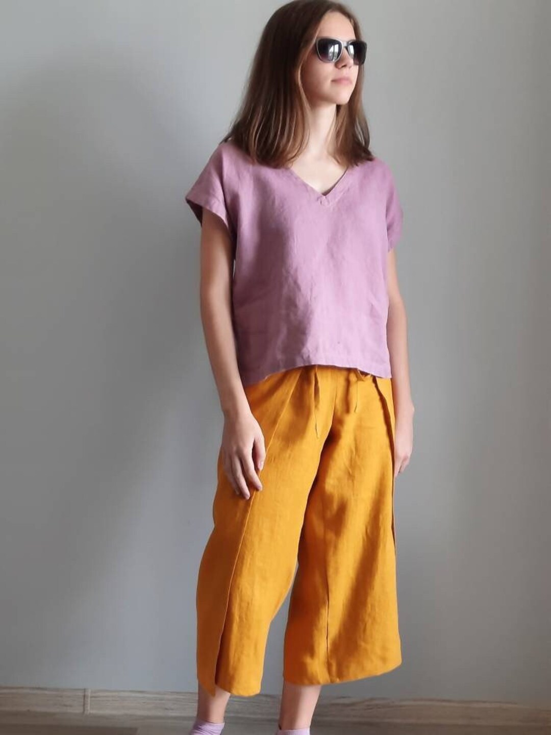 Cropped Fisherman Linen Pants PATTAYA Mustard Yoga Pants - Etsy Canada