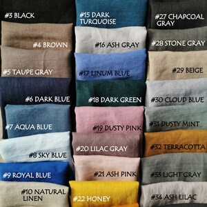 May include: A collection of 35 fabric swatches in various colors and textures, labeled with numbers and names. The swatches are arranged in rows and columns, with each swatch measuring approximately 10 cm by 15 cm.