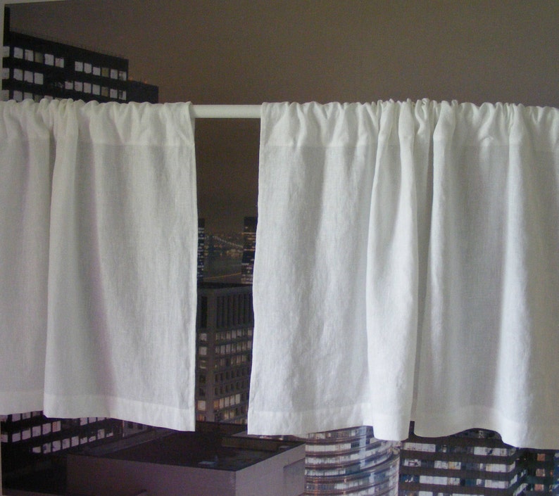 White Linen Cafe Curtains Linen Valances Kitchen Curtains Etsy