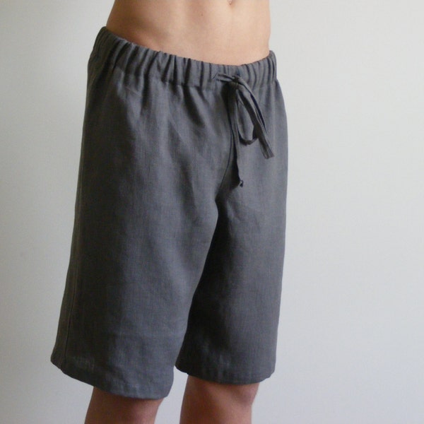 Mens Linen Long Pajama Home Shorts Soft 100% Linen E