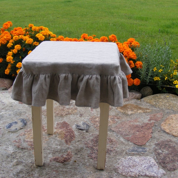 Ruffled Stool Seat Covers  / Linen Chair Cover / Bar Stool Seat Covers / Square / Slipcover