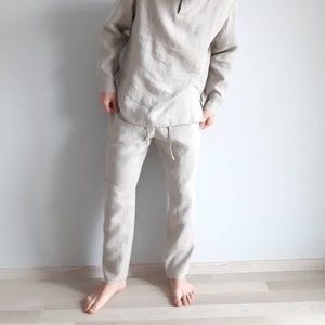 Relaxed fit linen trousers. Drawstring Pants