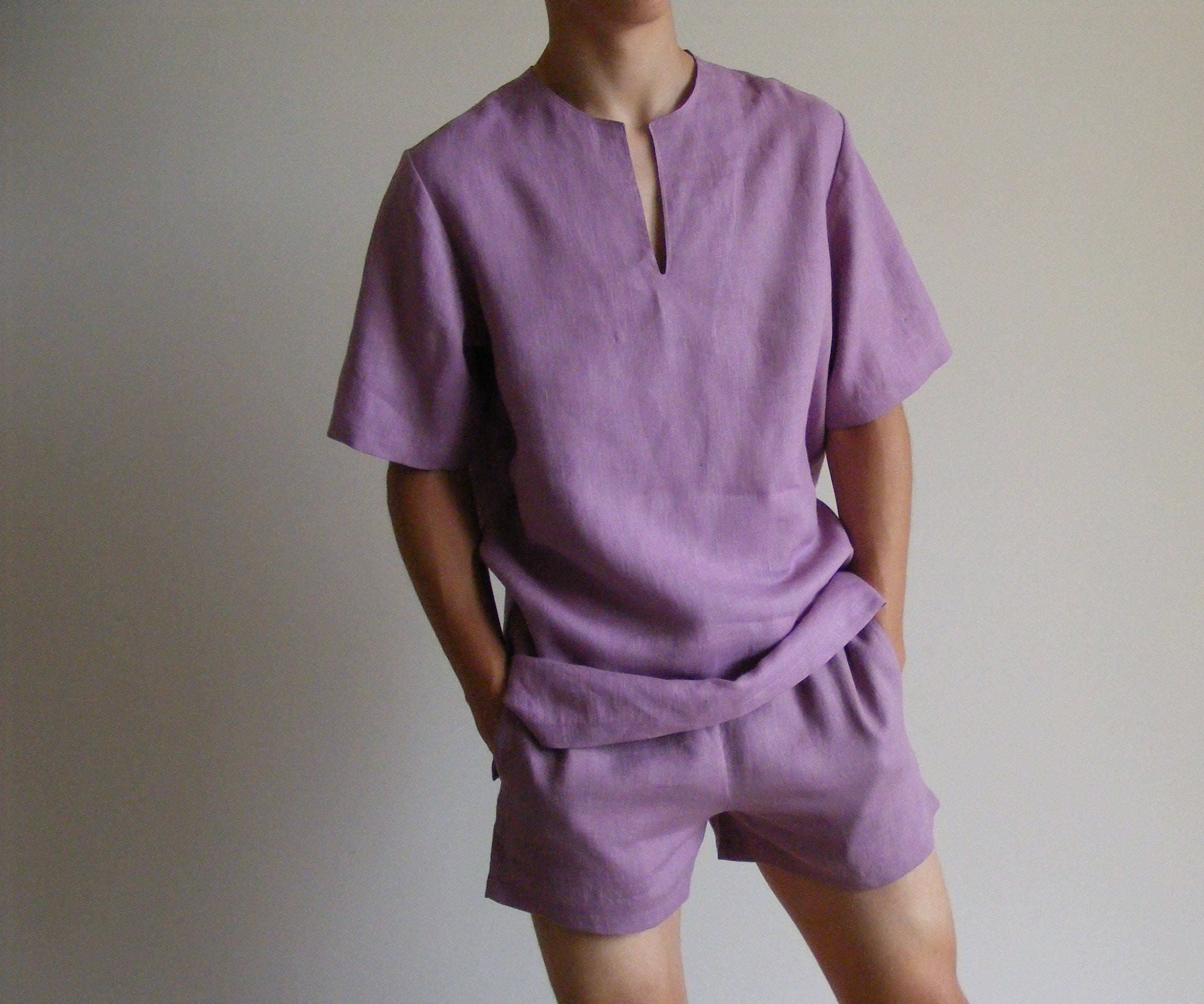 Mens Linen Short Sleeve Shirt in Dusty pink/ Beach Shirt / Etsy