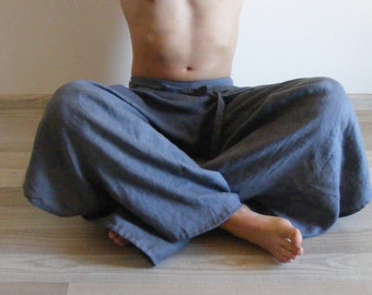 Leinen-Fischerhose: Unisex-Saronghose mit weitem Bein und Wickelverschluss mit Kordelzug