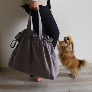 Große Leinen Tasche in Lila Grau / Leinen Einkaufstasche / Leinen Strandtasche / Leinen Einkaufstasche / Leinen Einkaufstasche mit Kordelzug