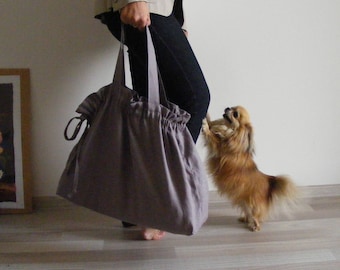 Large Linen Bag in Lilac Gray / Linen Tote Bag / Linen Beach Bag / Linen Shopping Bag / Linen Bag with Drawstring Closure