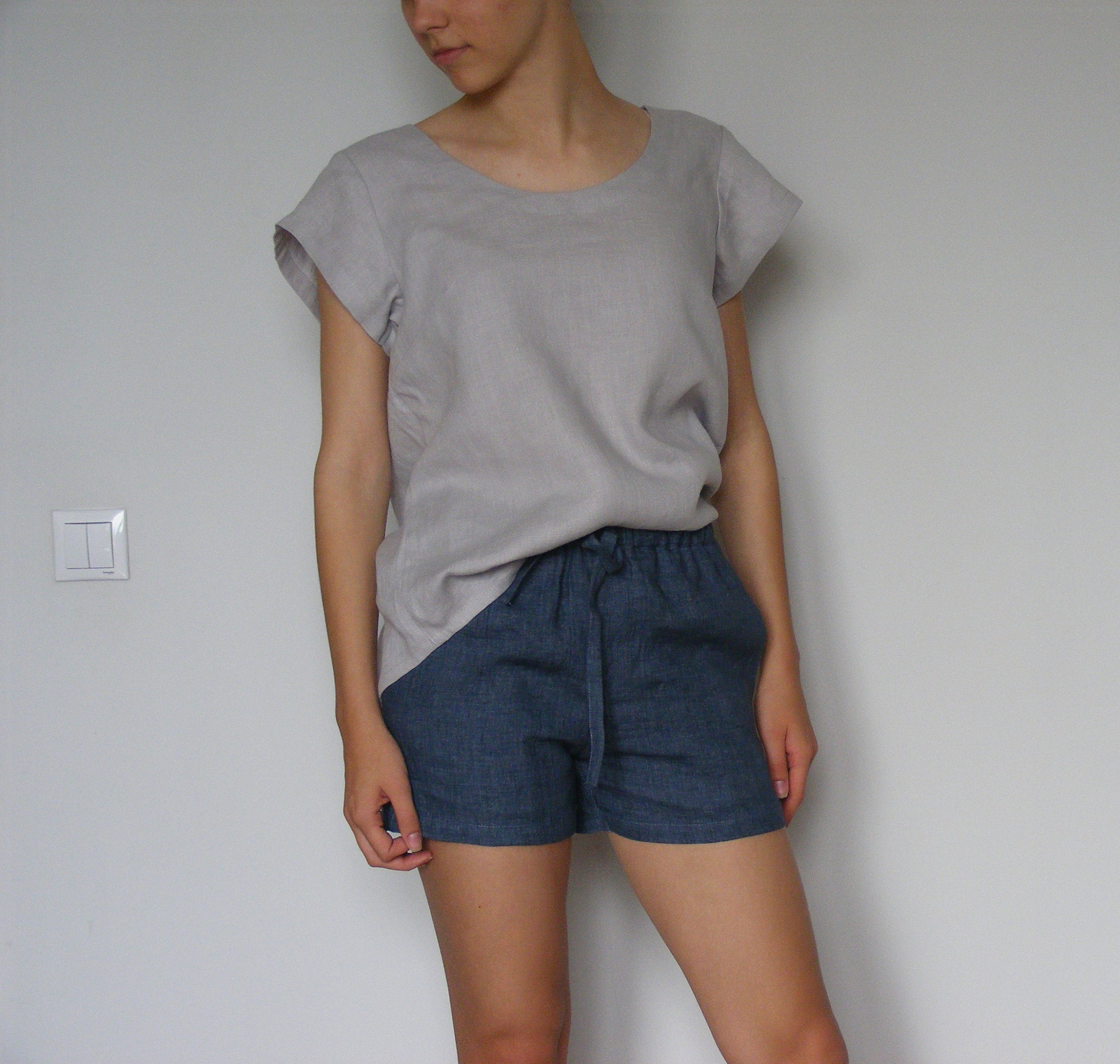 The Blue Linen Ruffle Shorts Set
