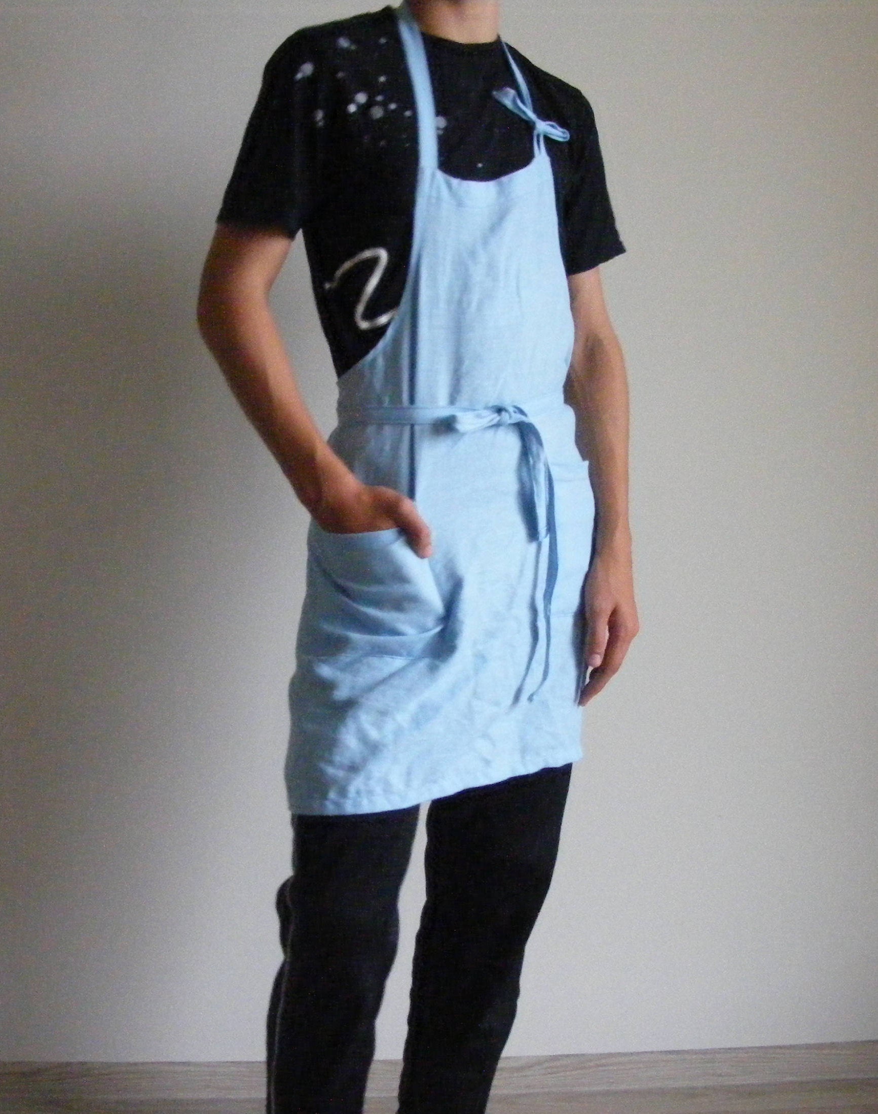 Sky Blue Linen Apron / Unisex Apron / Men Apron / Women Apron Etsy