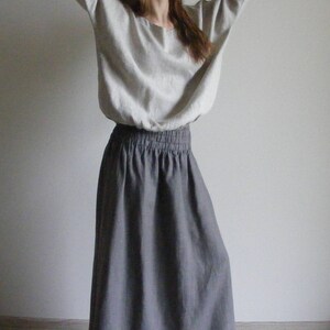 Ready to ship. Asphalt Gray Long Linen Skirt with Side Pockets. Linen Maxi Skirt size L Large