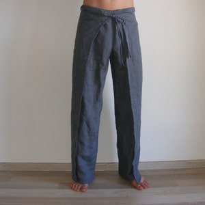 Fisherman Pants. Sarong Wrap Trousers. Mens Linen Yoga Pants. man harem pants. Linen Wrap Pants. Palazzo Pants. Wide Leg Unisex Pants image 3