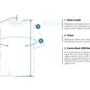 K&ouml;nnte beinhalten: Diagramm, das zeigt, wie man die K&ouml;rperl&auml;nge, die Brust und die &Auml;rmell&auml;nge vom R&uuml;ckenmittelpunkt f&uuml;r ein T-Shirt misst. Das Diagramm zeigt ein wei&szlig;es T-Shirt mit einer blauen Umrandung und Pfeilen, die angeben, wo gemessen werden soll.