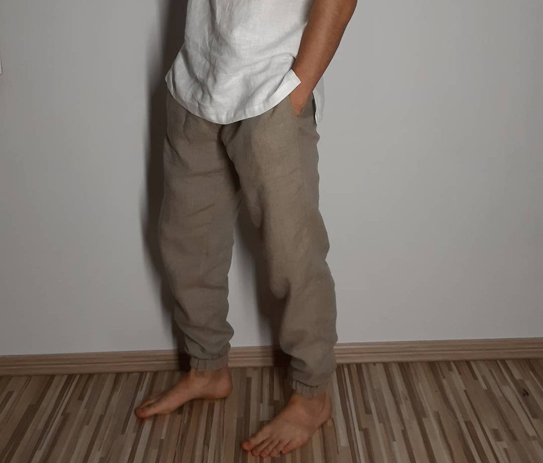 Mens Linen Jogger Pants. Joggers With Pockets. Comfortable Men Jogger 