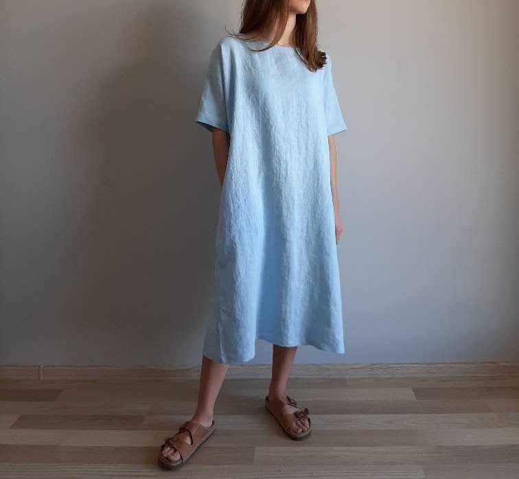 Sky Blue Linen Dress