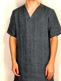 Mens Linen Nightshirt / Lounge Wear / Flax Night Shirt / Pajama Shirt / Melange denim color product logo