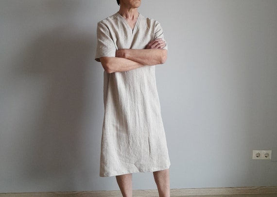 Tunica de lino para hombre Camison Ropa de salon Camisa de noche de lino Camisa de pijama camisa de lino de hombre camison de hombre Etsy Mexico