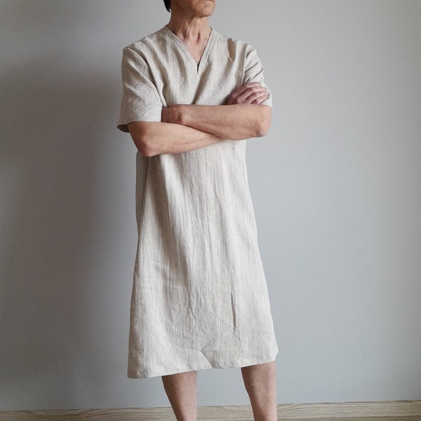 Mens Linen tunic/Nightshirt / Lounge Wear / Flax Night Shirt / Pajama Shirt / man linen shirt / man nightshirt