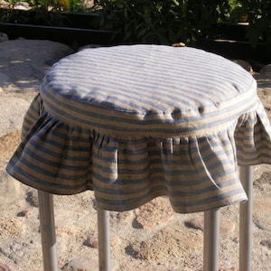 Round Ruffled Stool Seat Covers  / Linen Chair Cover / Bar Stool Seat Covers / Round / Slipcover