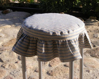 Ruffled Linen Stool Seat Cover: Round Bar Stool Slipcover