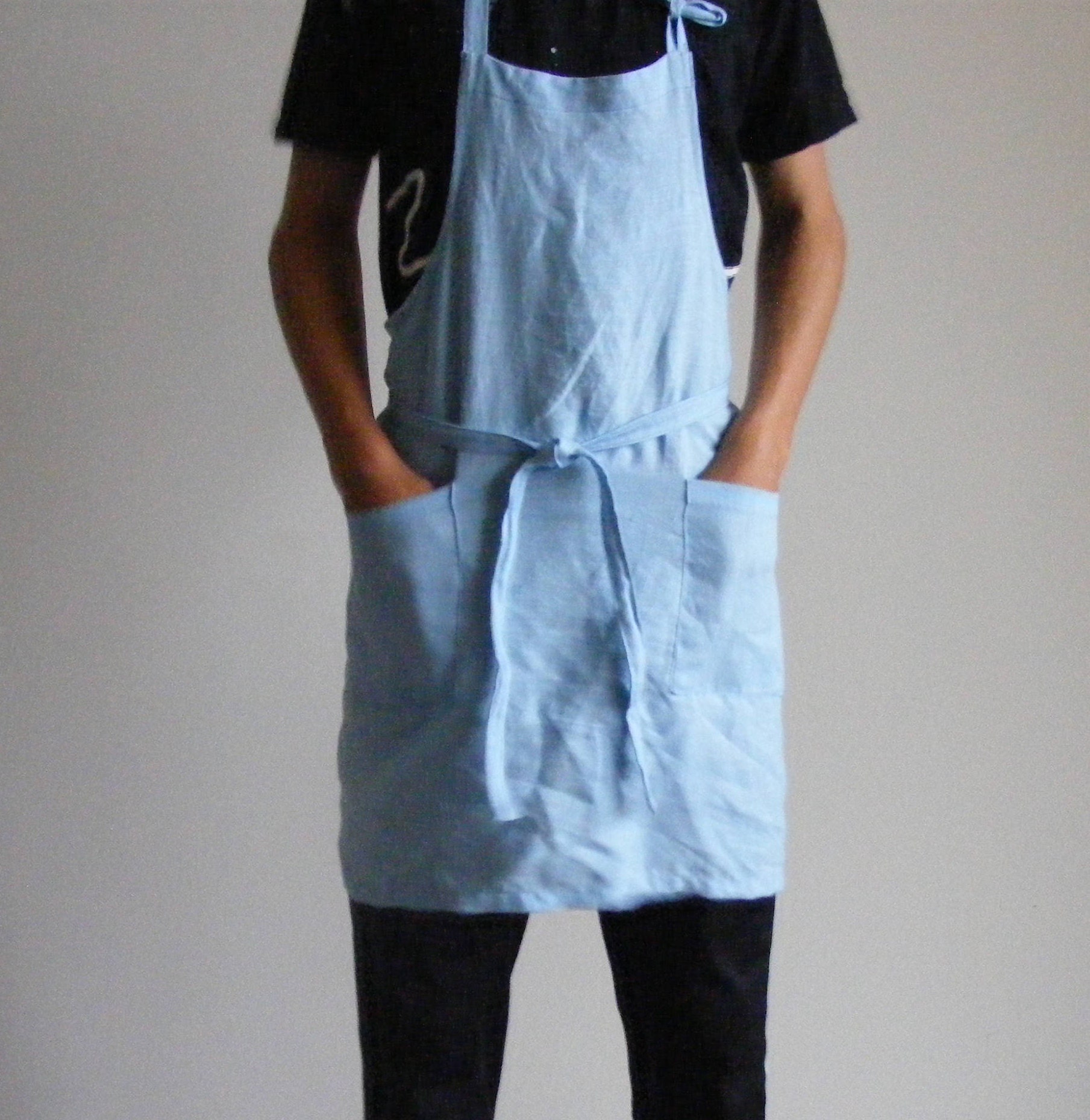 Sky Blue Linen Apron / Unisex Apron / Men Apron / Women Apron Etsy