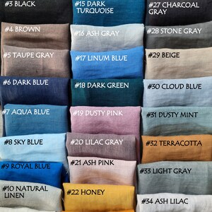 May include: A color chart of 35 fabric swatches with corresponding numbers and names. The swatches are arranged in rows of three, with the numbers and names listed on the right side of each swatch.