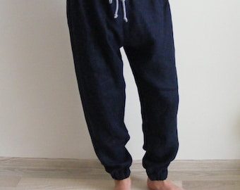 Mens linen joggers. Dark blue jogger pants. Comfortable jogger. Jogger pantalon homme