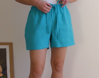 Linen Womens Shorts in Turquoise