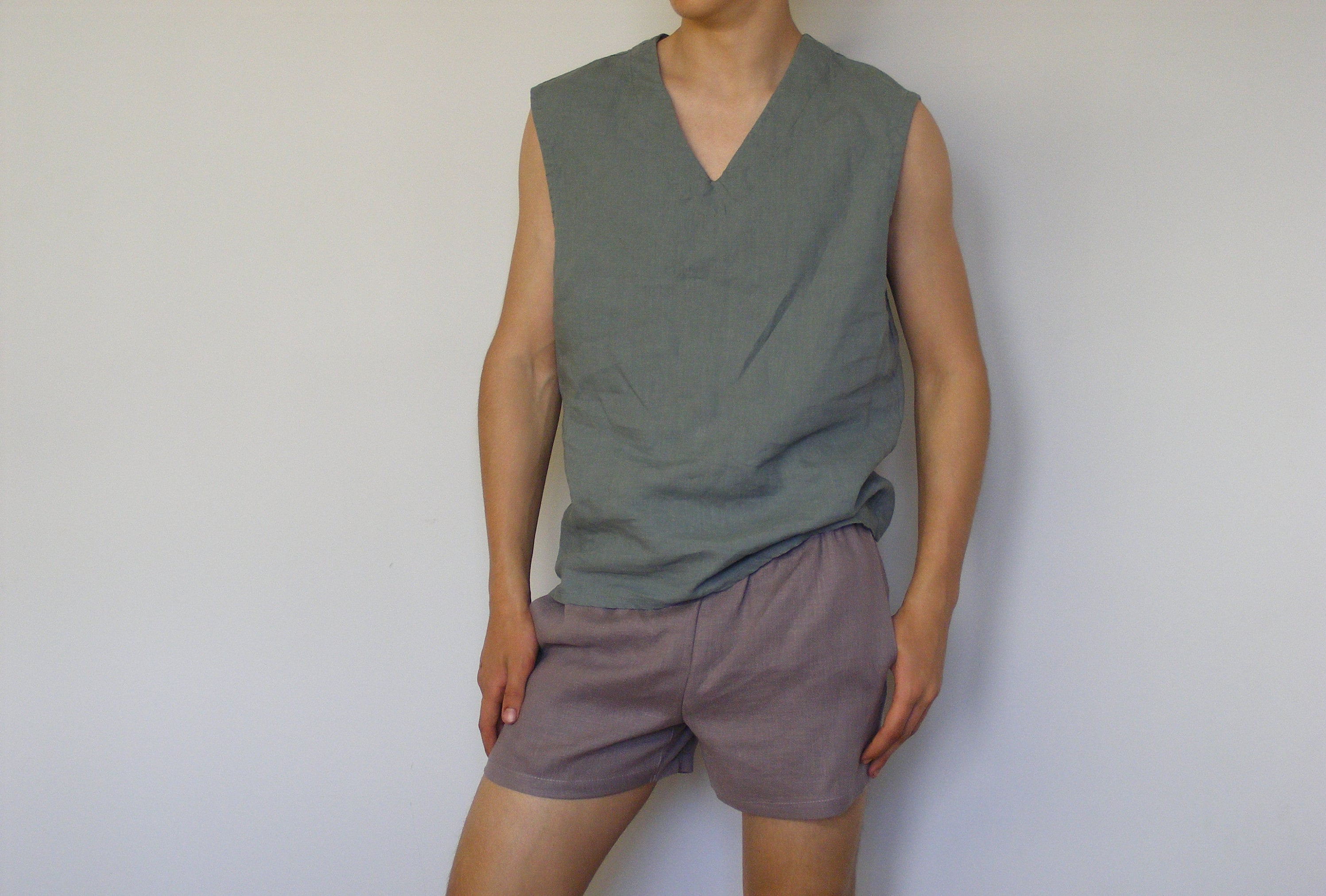 Linen Sleeveless Top. Sleeveless Tee Linen Beach Shirt Linen