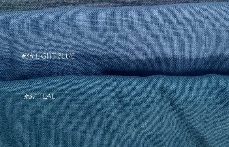 K&ouml;nnte beinhalten: Zwei Stoffmuster, eines hellblau und eines t&uuml;rkis, mit dem Text #36 LIGHT BLUE und #37 TEAL.