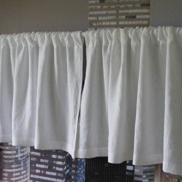 White Linen Cafe Curtains, Linen Valances, Kitchen Curtains, Window Treatments