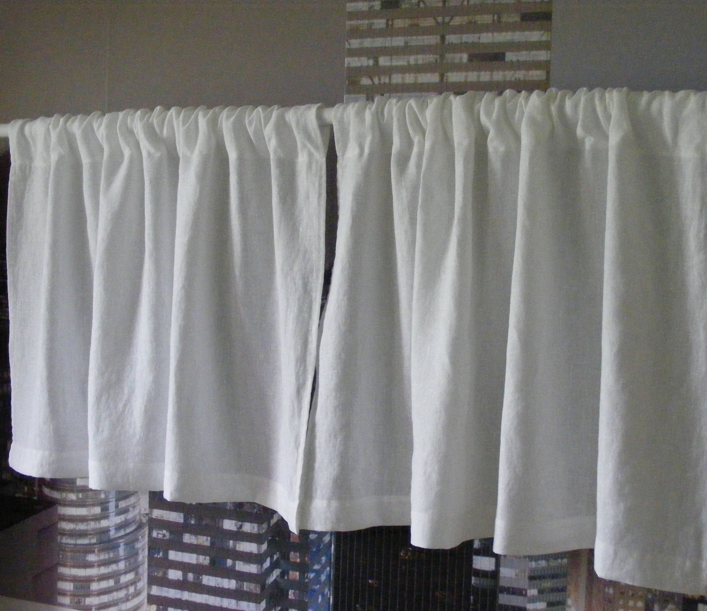 White Linen Cafe Curtains Linen Valances Kitchen Curtains Etsy