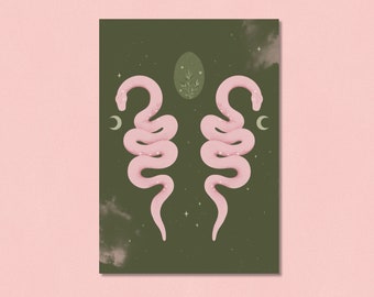 Limited edition uterus art print. Rebirth art. Snake wall art. Female reproductive art.