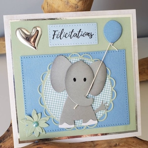 Birth card boy. Birth card. Birth announcement. Boy. Elephant.