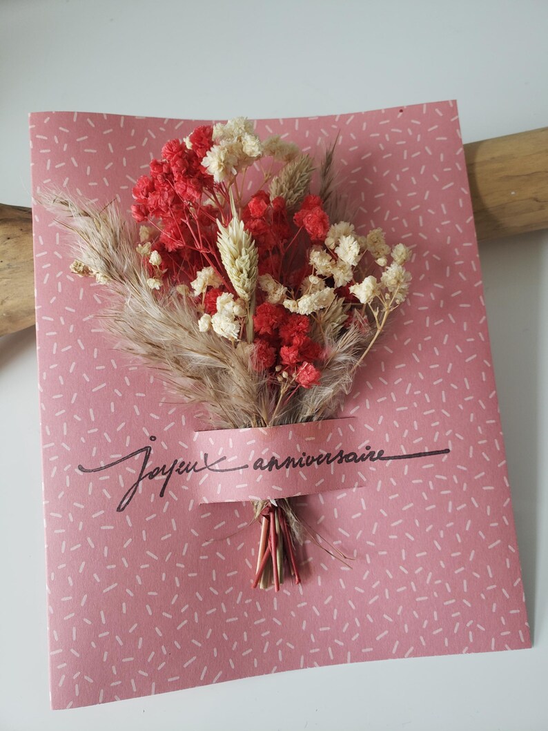 Carte anniversaire. Carte anniversaire femme. Carte fleurs séchées. Fleurs séchées. image 3