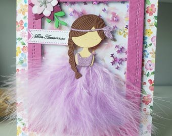Carte anniversaire fille. Carte princesse. Carte anniversaire petite fille. Carte anniversaire.