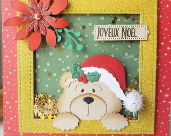 Handmade teddy bear Christmas card, children's greeting card, original and handcrafted Christmas card, Christmas gift, handmade stationery