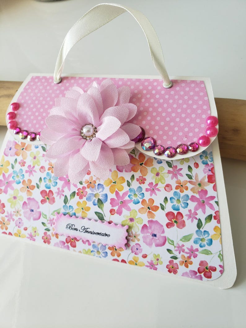 Carte anniversaire. Carte anniversaire femme. Carte anniversaire fille. Sac à main. image 5
