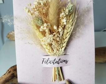 Carte félicitations. Fleurs séchées. Carte mariage. Carte départ retraite.