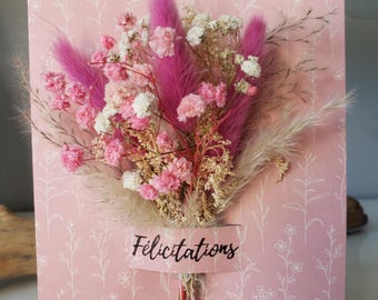 Carte félicitations. Fleurs séchées. Carte mariage. Carte départ retraite. Carte baptême. Carte communion.