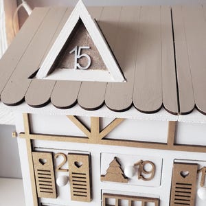 Wooden Advent Calendar – Gold and White Chalet House – Reusable Handmade Christmas Decoration – Original Christmas Gift Idea image 14