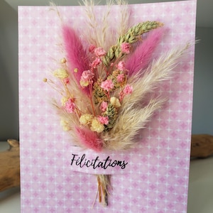 Fleurs séchées. Carte mariage. Carte départ retraite. Carte félicitations. Carte communion. Carte baptême.