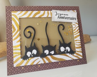 Carte chat. Carte anniversaire. Carte anniversaire homme. Carte anniversaire femme.