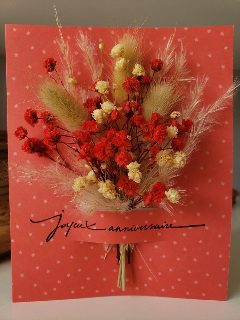 Carte anniversaire. Carte fleurs séchées. Fleurs séchées. Carte joyeux anniversaire. image 5