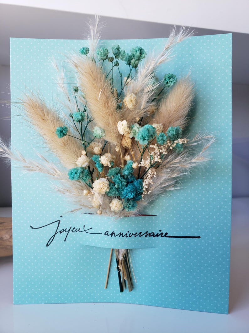 Carte anniversaire. Carte anniversaire mixte. Carte fleurs séchées. image 2