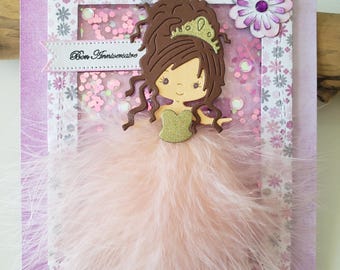 Little girl birthday card. Girl's birthday card. Princess card.
