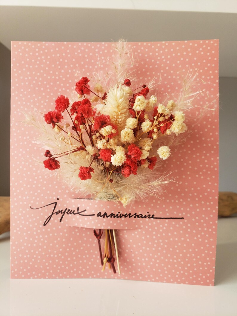 Carte anniversaire. Carte anniversaire fille. Feurs séchées. Carte cadeau. Carte anniversaire mariage. Carte anniversaire femme. image 1